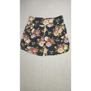 Women's L/XL Floral Pleated High Rise Yoga Shorts with Pockets-Cotton Blend